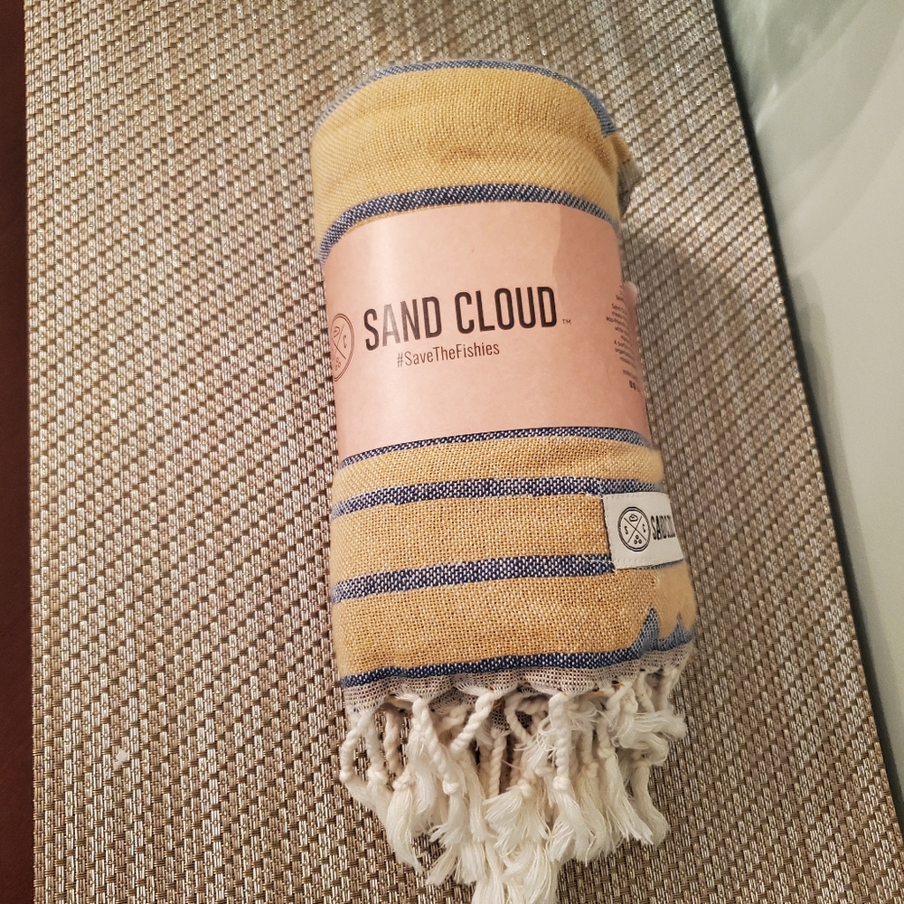 SandCloud Yellow & Blue Striped Turkish Towel New - Picture 2 of 11